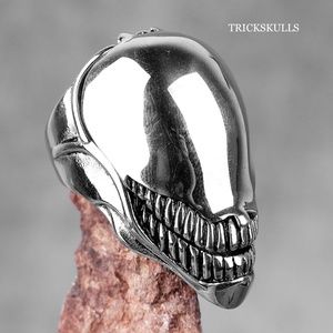 Silver Stainless Venom Alien Poison Pill Secret Compartment Ring Size 8 and 10